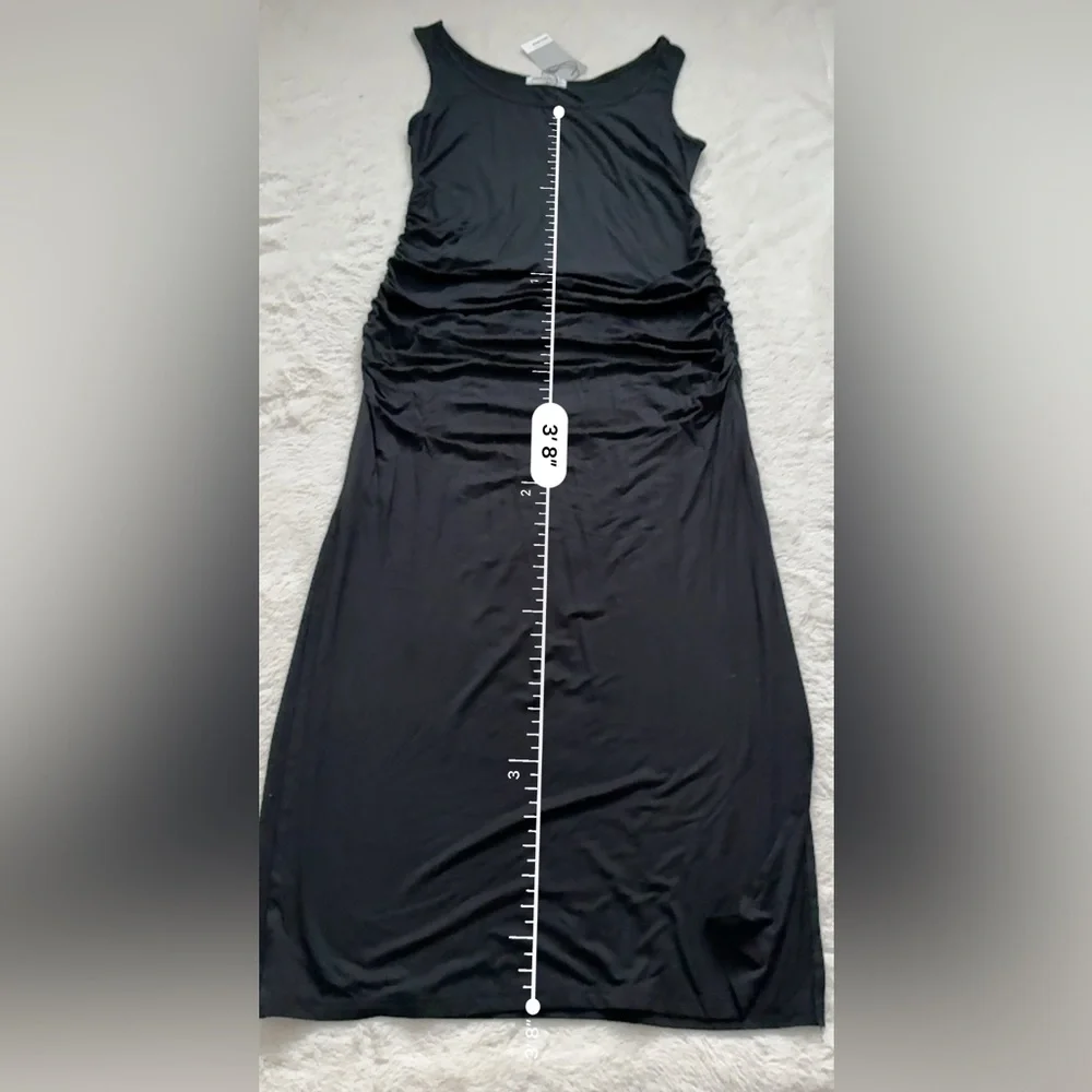 Smallshow Women's Size Medium Black Sleeveless Ruched Maternity Split Long Dress - Picture 7 of 10
